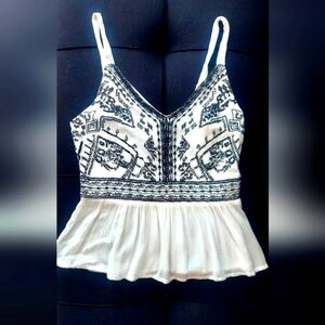 Embroidered Black and White Tank Top